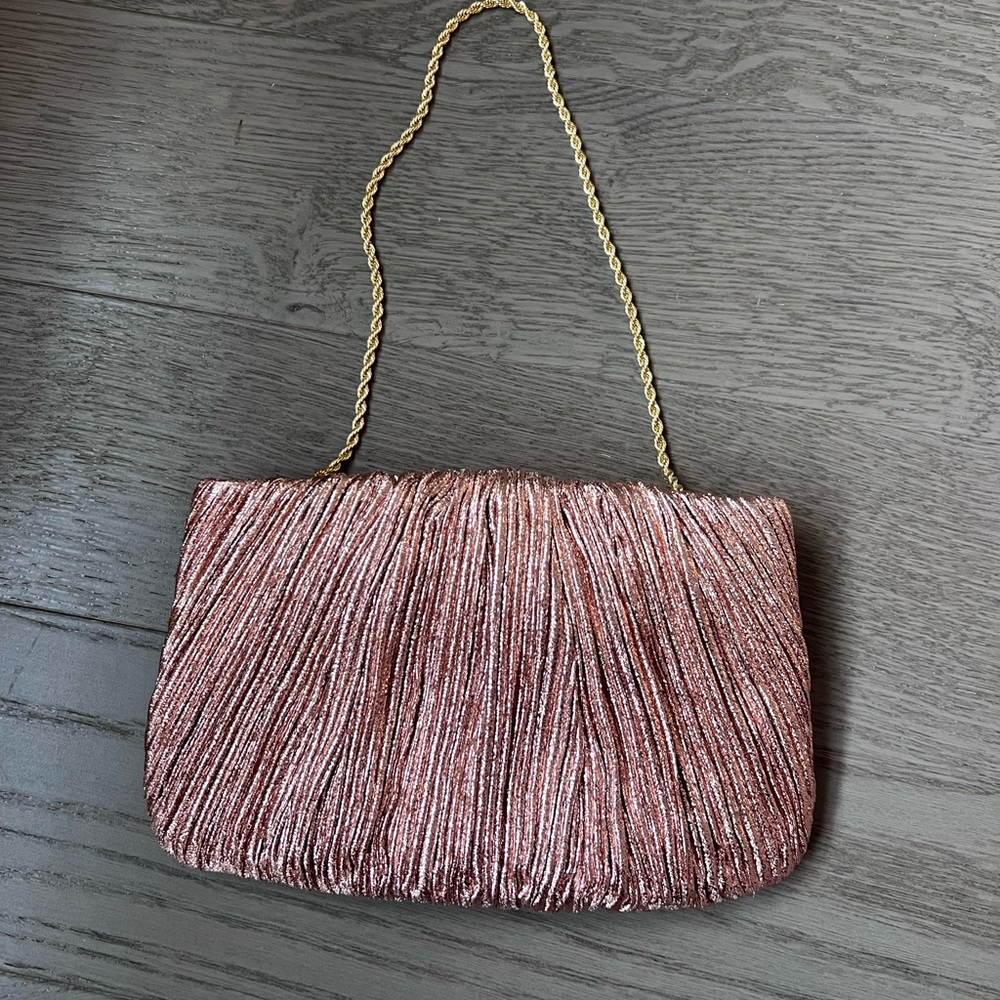 Loeffler Randall - rose gold clutch bag with tote chain